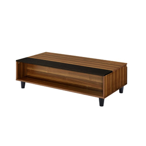 Walnut And Black Paper Veneer Rectangular Lift Top Coffee Table With Shelf 47"