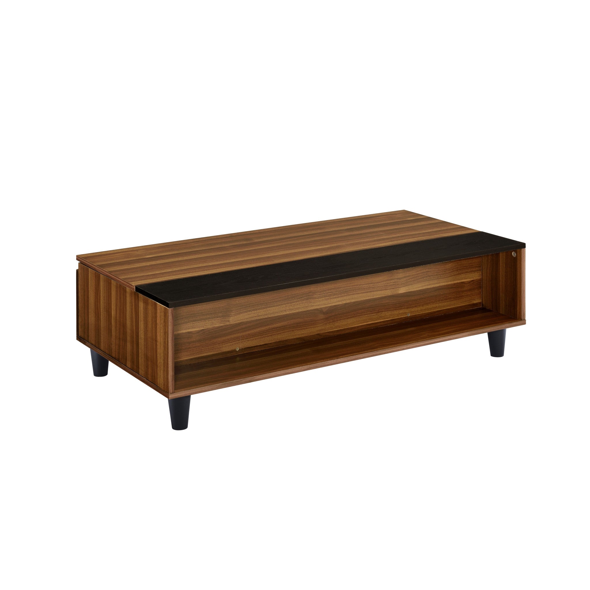Walnut And Black Paper Veneer Rectangular Lift Top Coffee Table With Shelf 47"