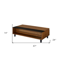 Walnut And Black Paper Veneer Rectangular Lift Top Coffee Table With Shelf 47