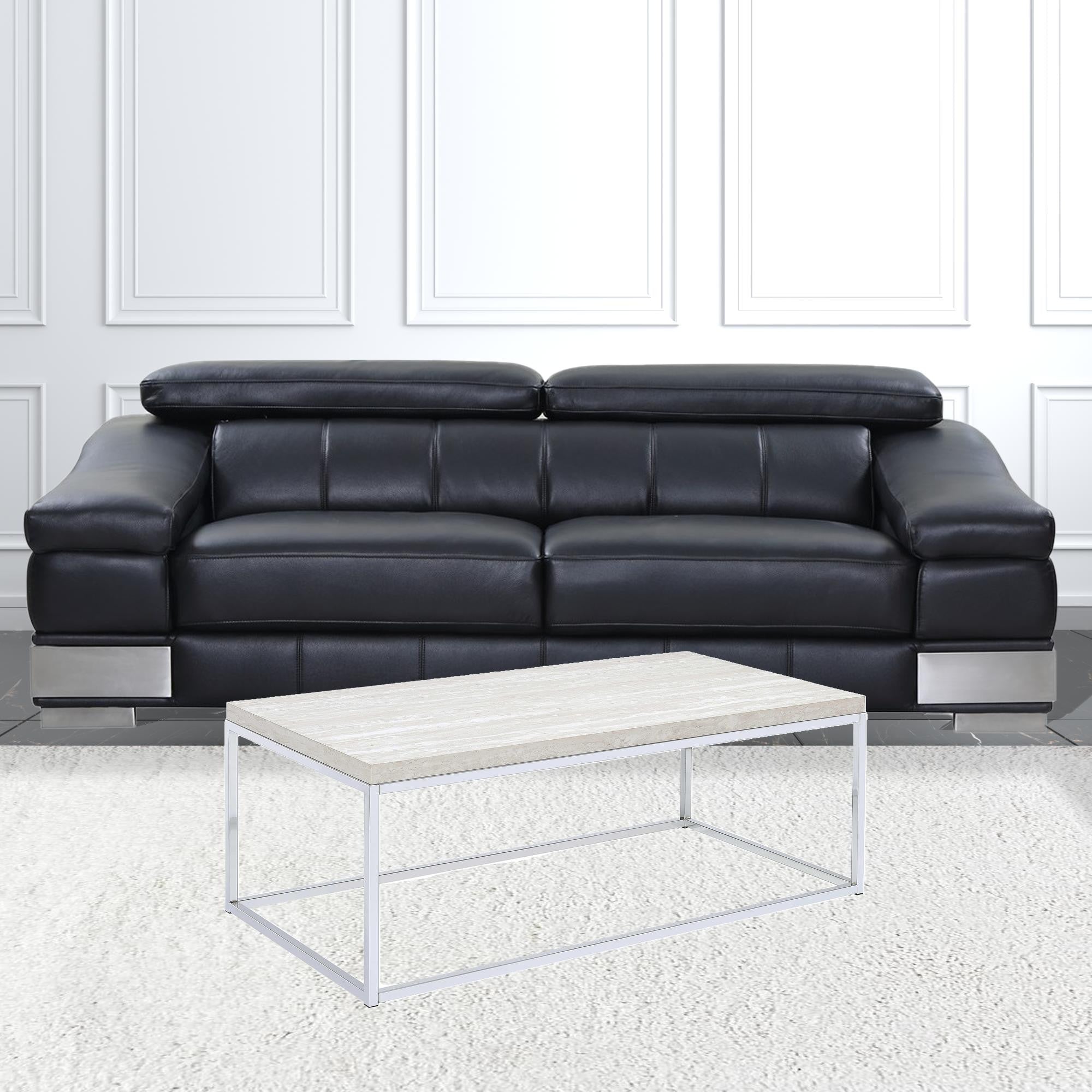 48" Chrome And White Oak Manufactured Wood And Metal Rectangular Coffee Table