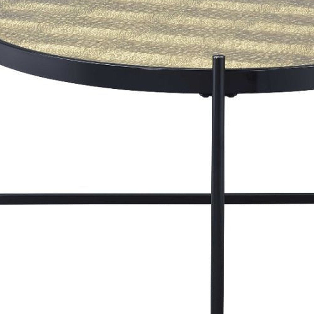 Mesa de centro redonda de madera manufacturada y vidrio negro y dorado de 35"