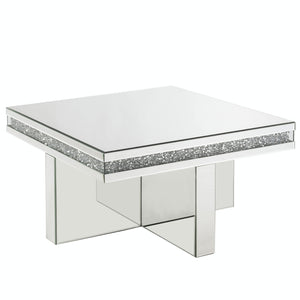 32" Silver Mirrored And Manufactured Wood Rectangular Mirrored Coffee Table