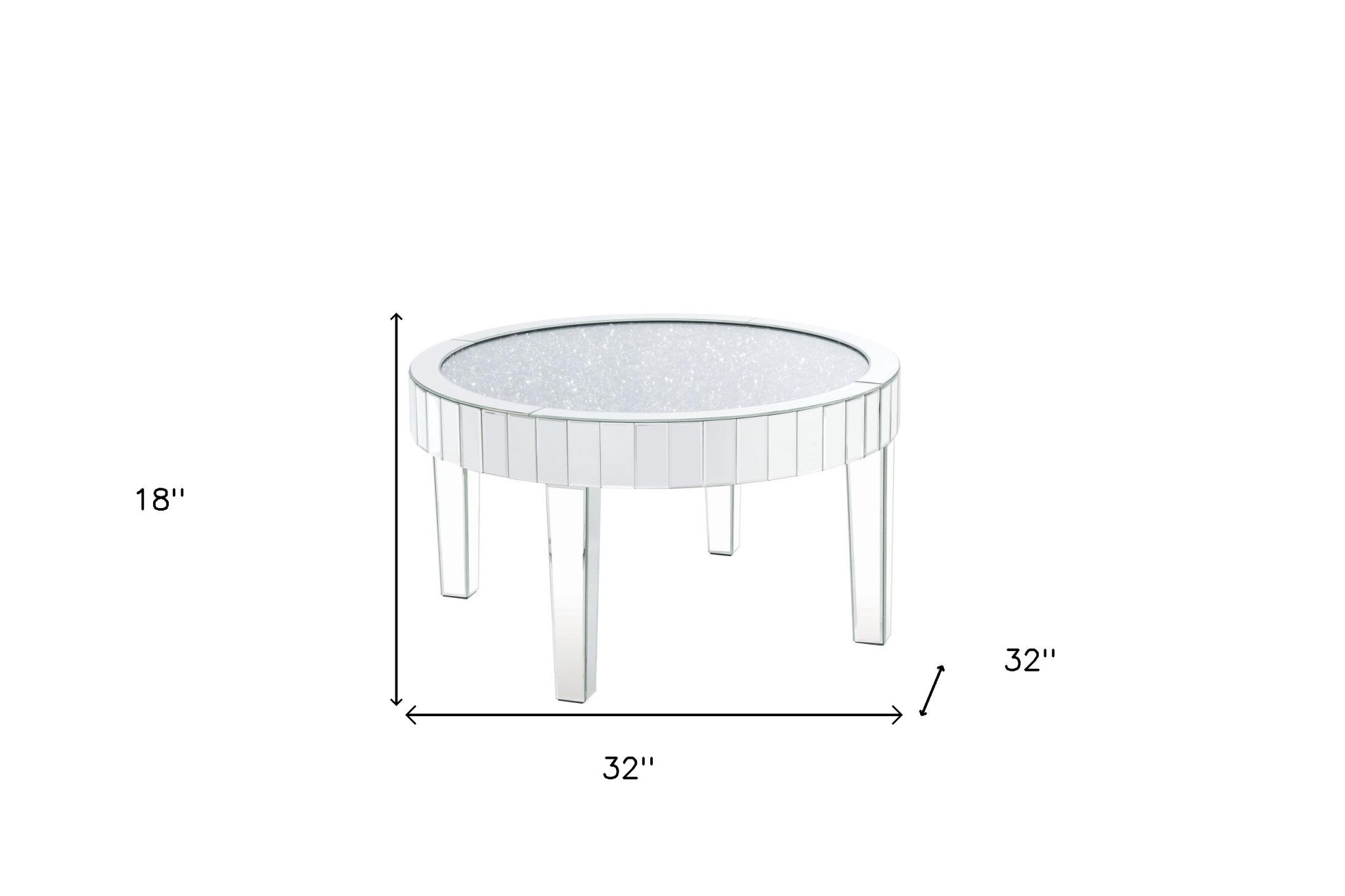 32" Silver And Clear Glass And Manufactured Wood Round Mirrored Coffee Table