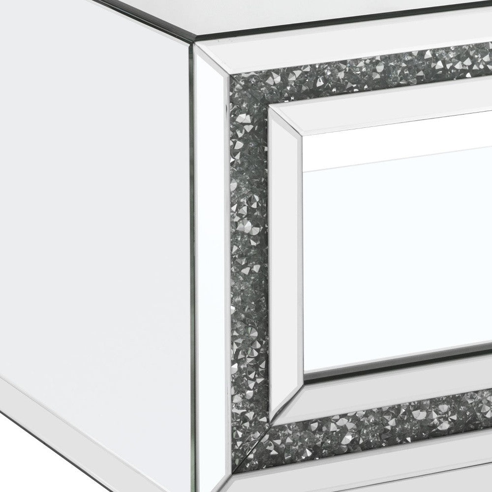 35" Silver Mirrored And Manufactured Wood Rectangular Mirrored Coffee Table With Shelf