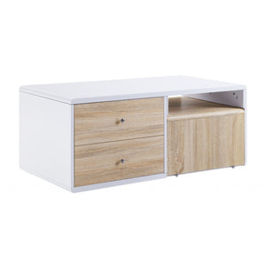 Mesa de centro rectangular de madera blanca de alto brillo de 47" con cuatro cajones