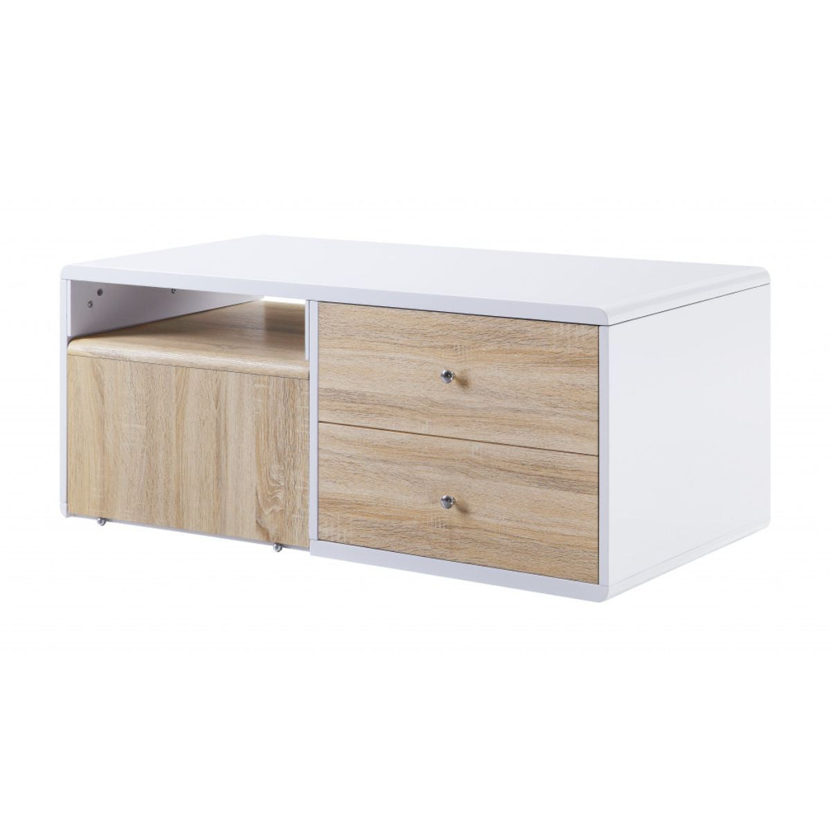 Mesa de centro rectangular de madera blanca de alto brillo de 47" con cuatro cajones