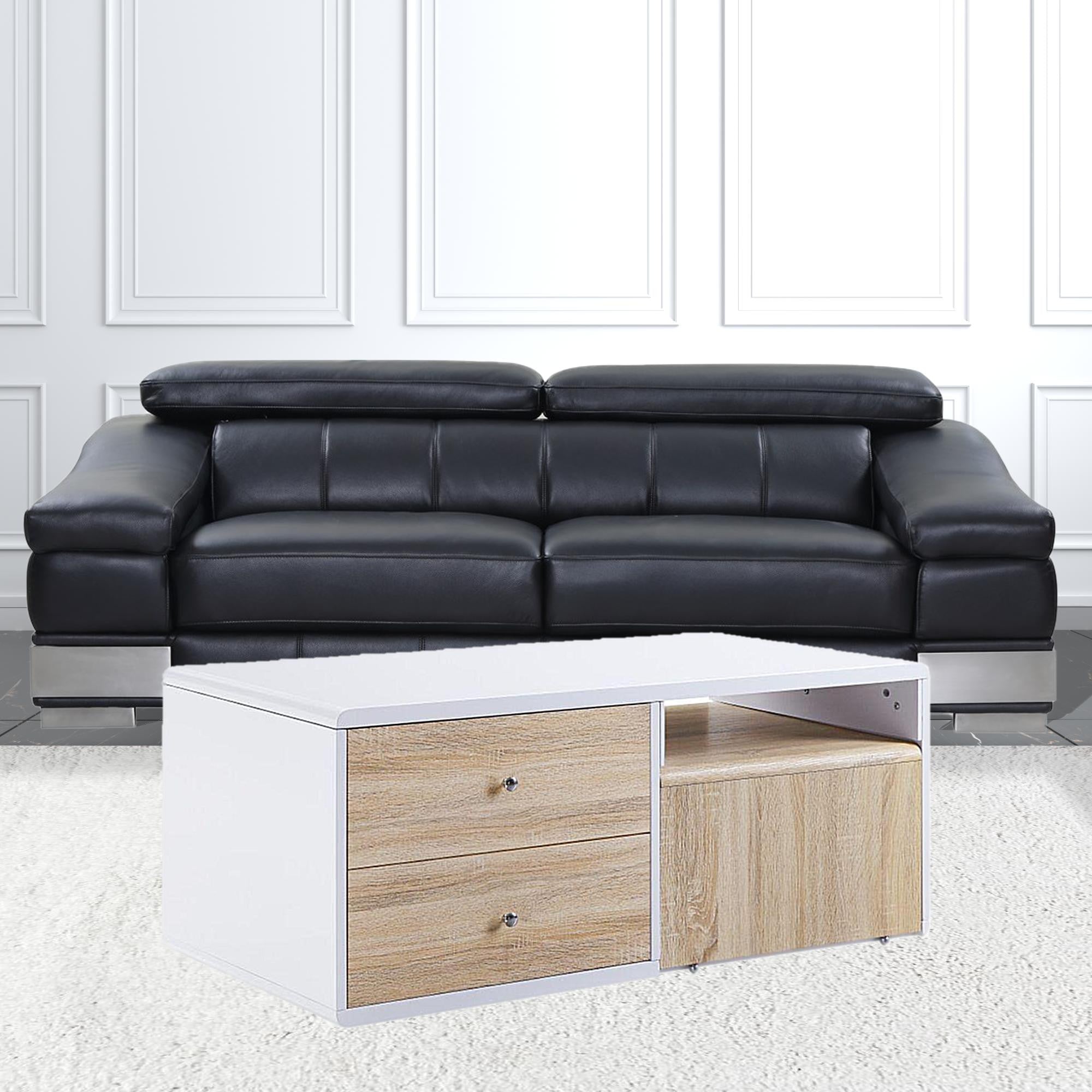 Mesa de centro rectangular de madera blanca de alto brillo de 47" con cuatro cajones
