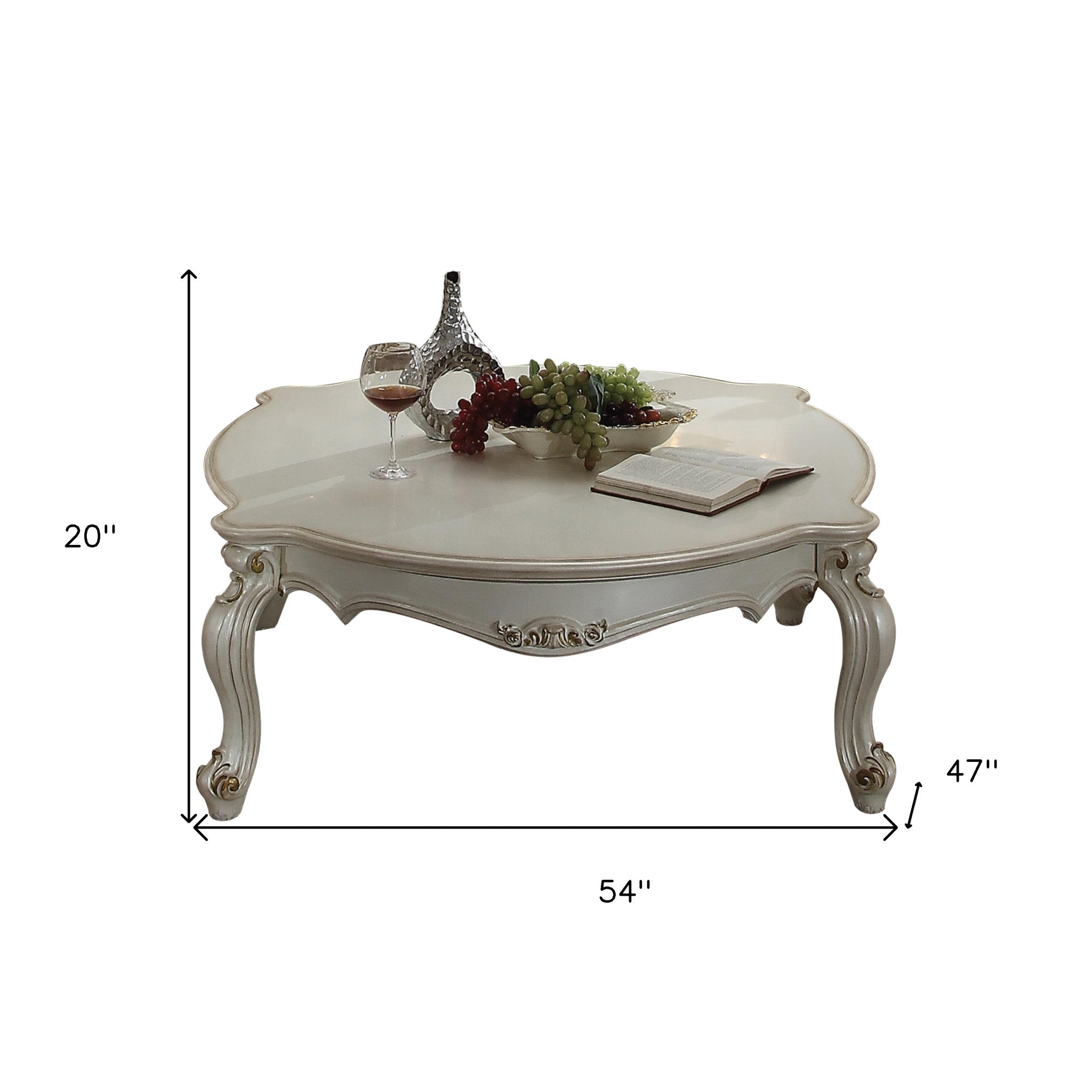 54" Antique Pearl Manufactured Wood And Polyresin Rectangular Coffee Table