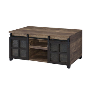 Mesa de centro rectangular de madera de roble rústico y negro de 47" con estante