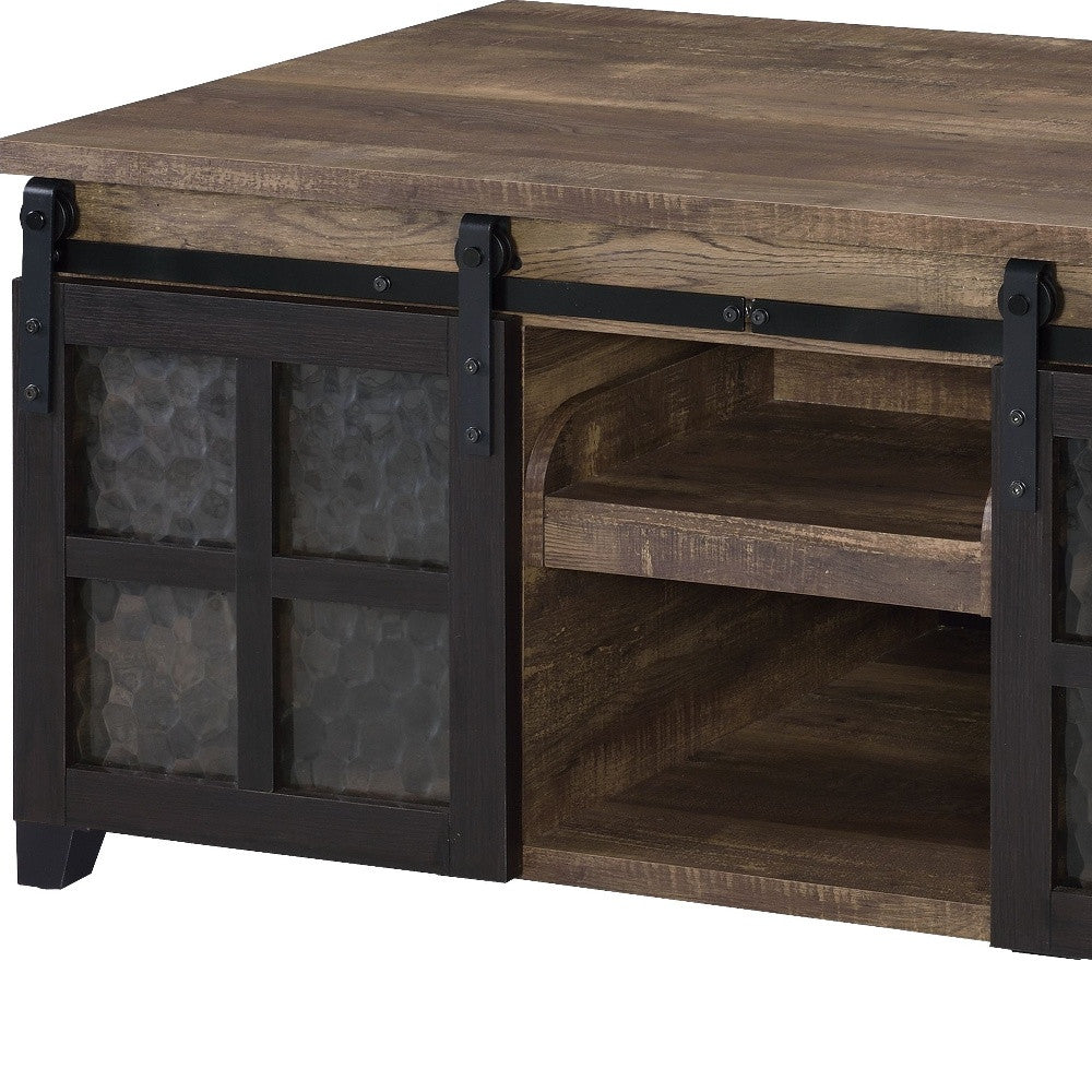 Mesa de centro rectangular de madera de roble rústico y negro de 47" con estante