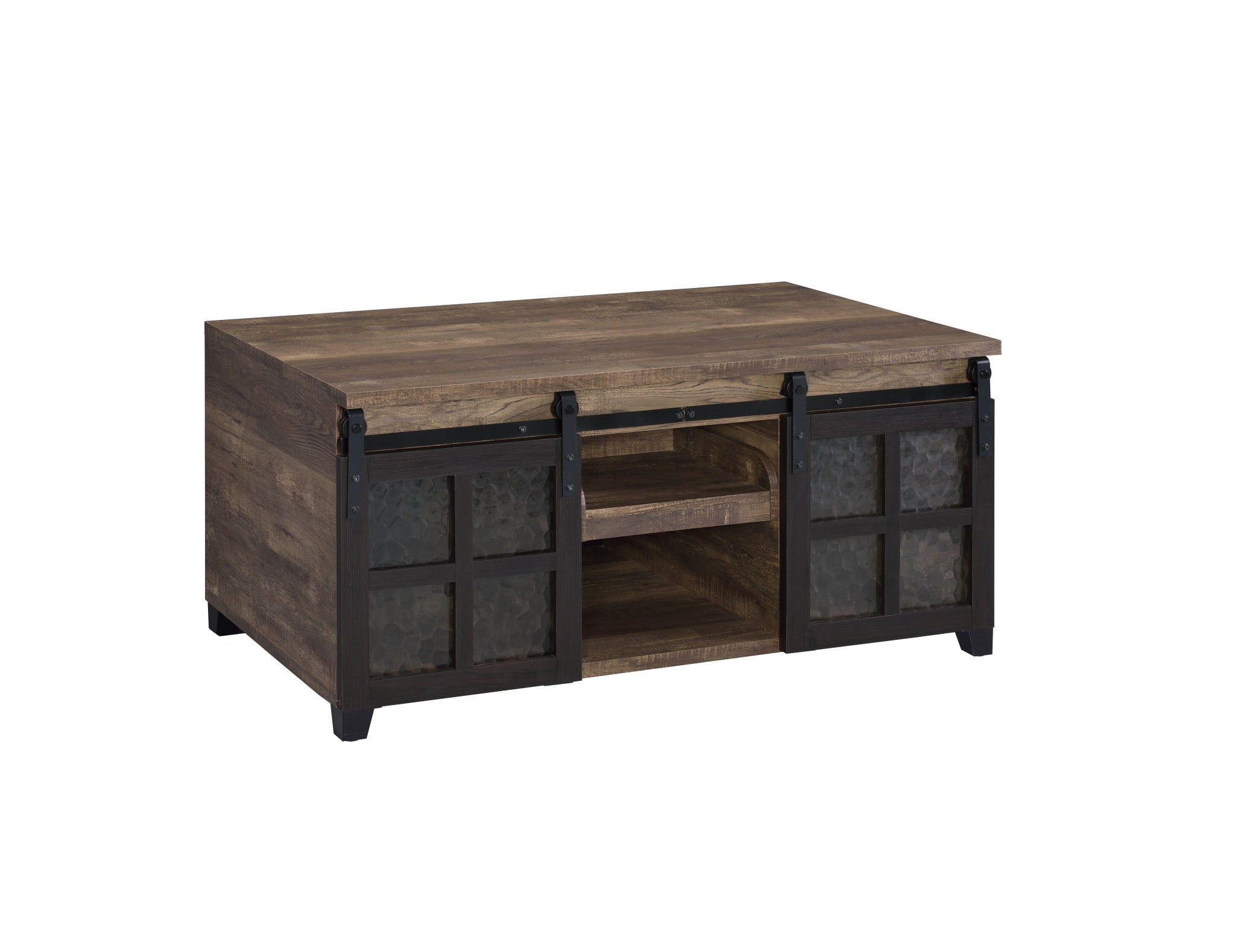 Mesa de centro rectangular de madera de roble rústico y negro de 47" con estante