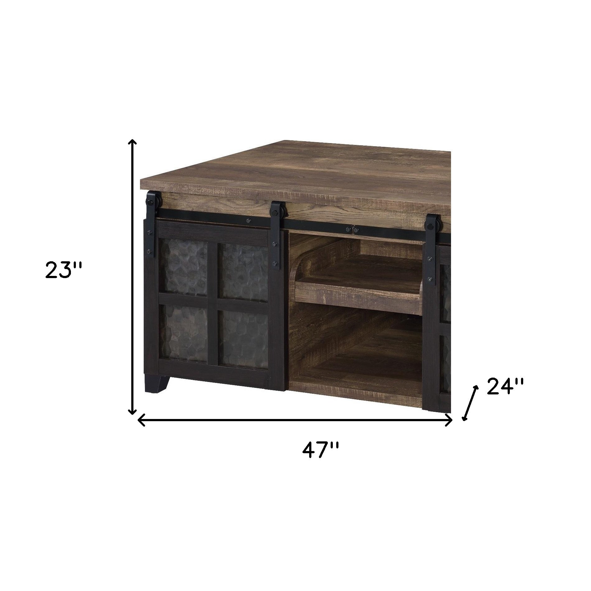 Mesa de centro rectangular de madera de roble rústico y negro de 47" con estante