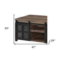 Mesa de centro rectangular de madera de roble rústico y negro de 47