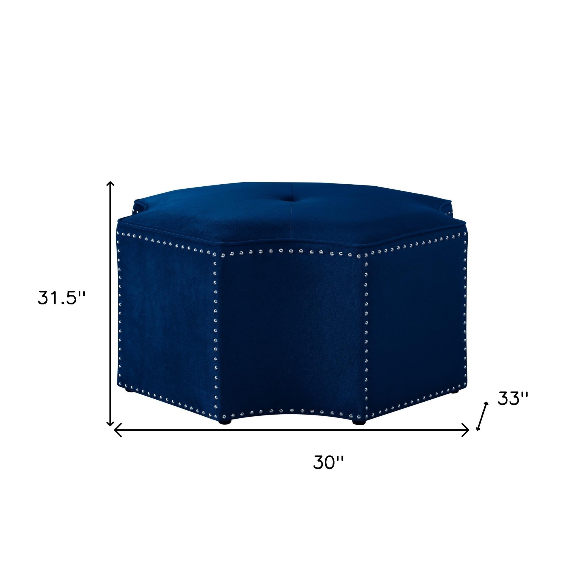 33" Navy Blue Velvet Specialty Cocktail Ottoman