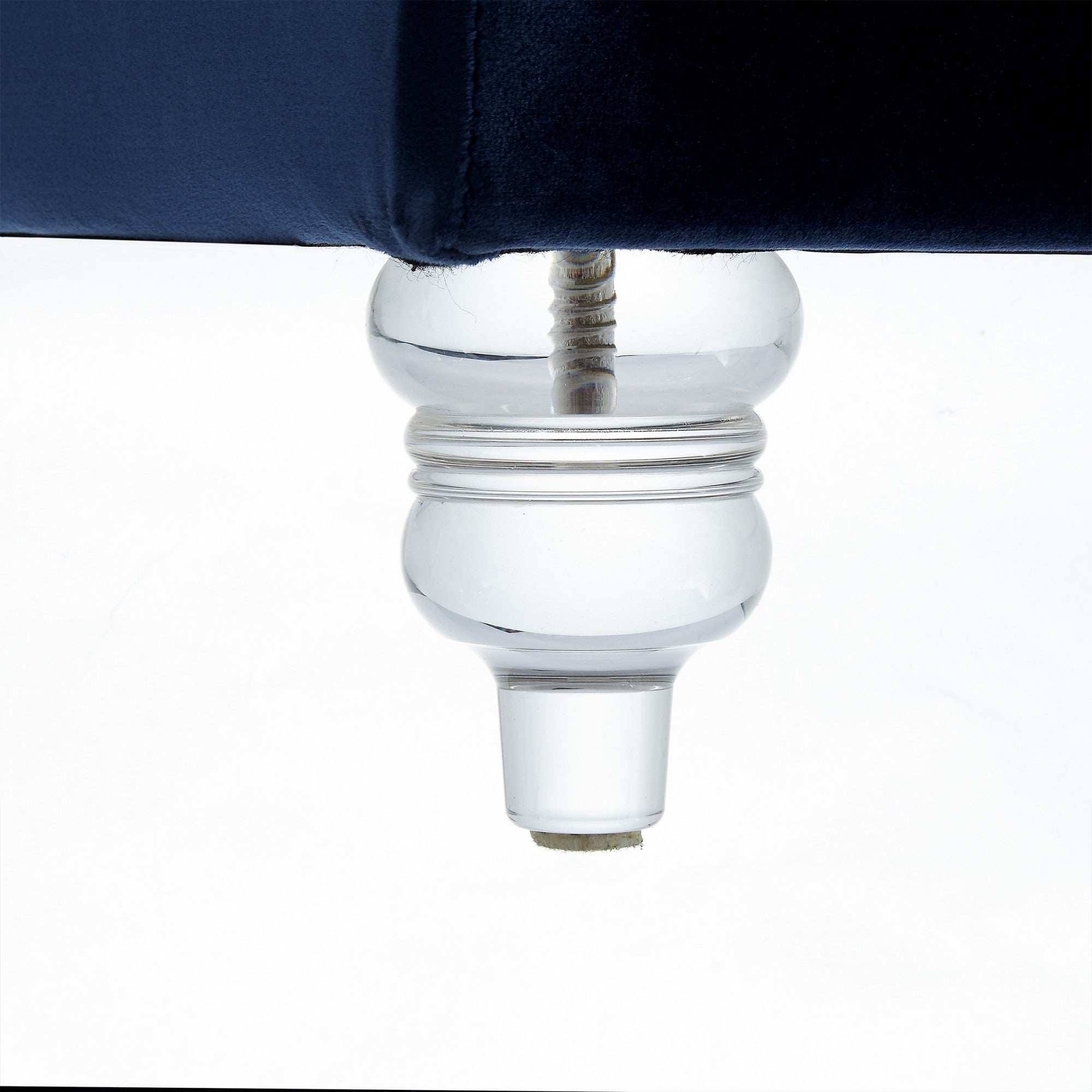 Terciopelo azul de 36" con otomana de almacenamiento capitoné blanco y transparente