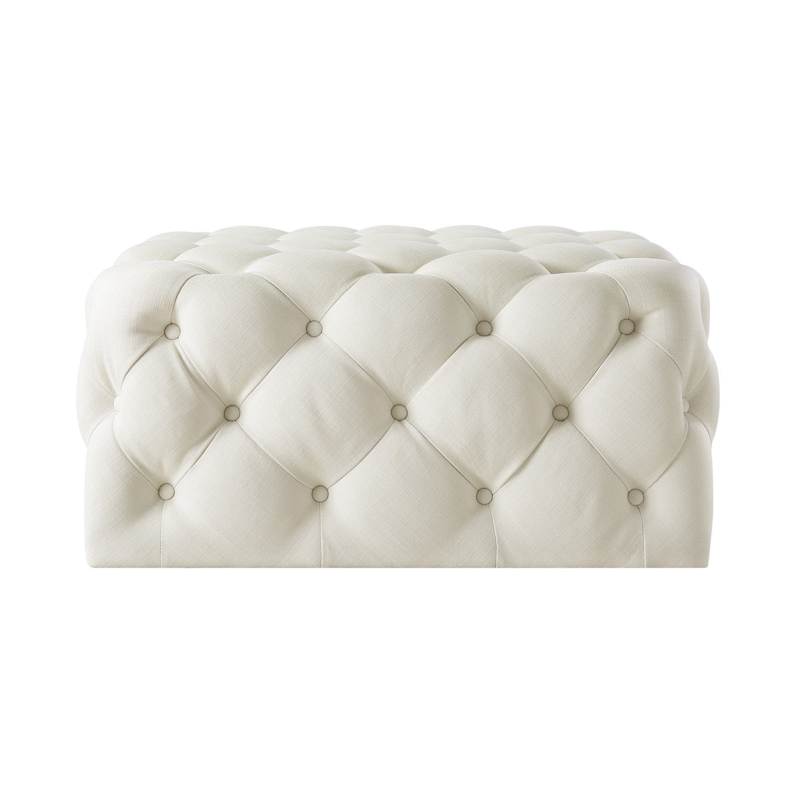Cream White 100% Linen With Black Tufted Cocktail Ottoman 33"