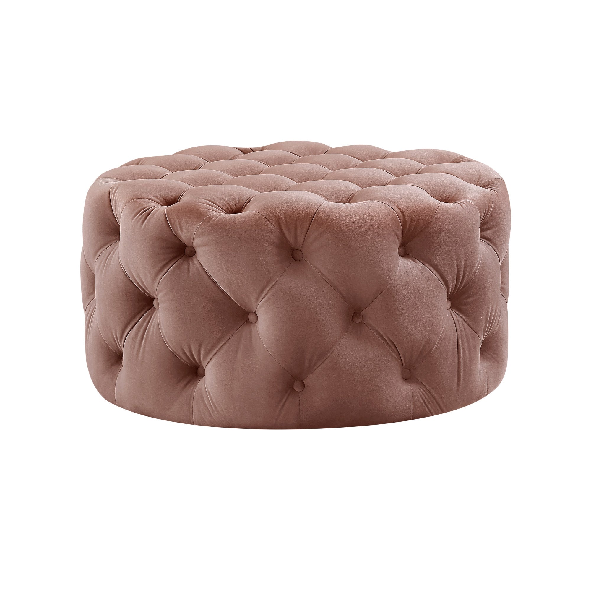 33" Blush Velvet With Black Tufted Round Cocktail Ottoman