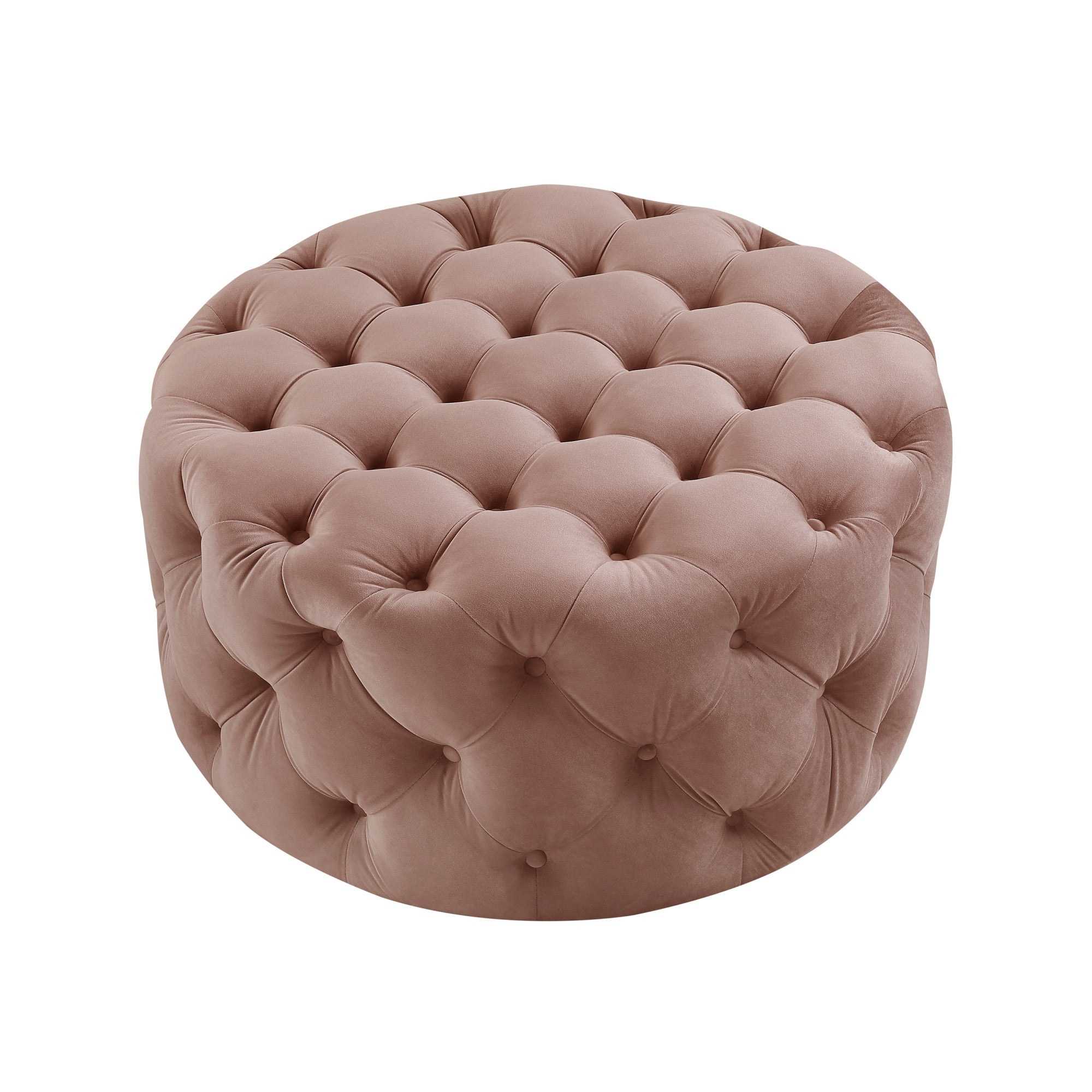33" Blush Velvet With Black Tufted Round Cocktail Ottoman