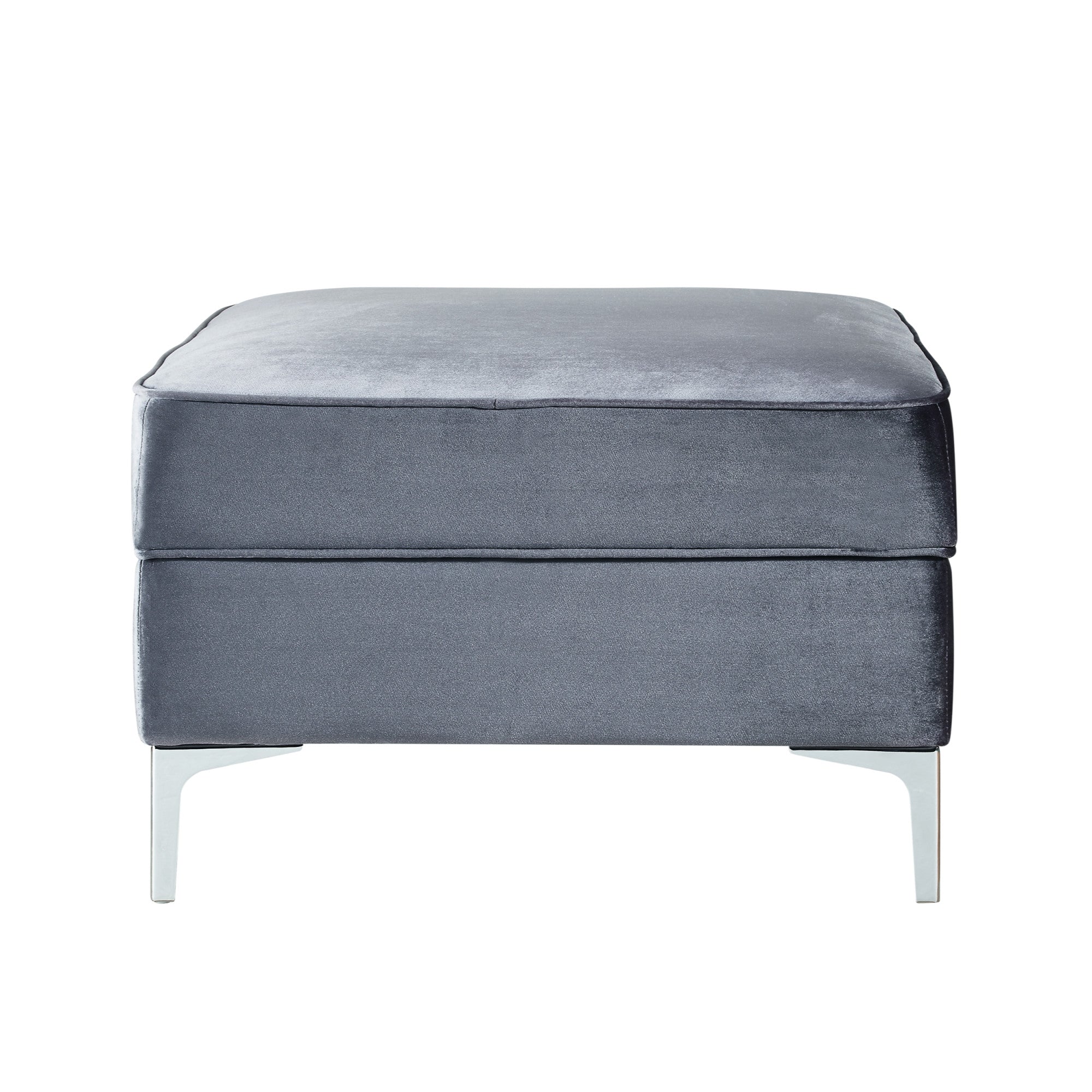 30" Gray Velvet And Silver Storage Ottoman