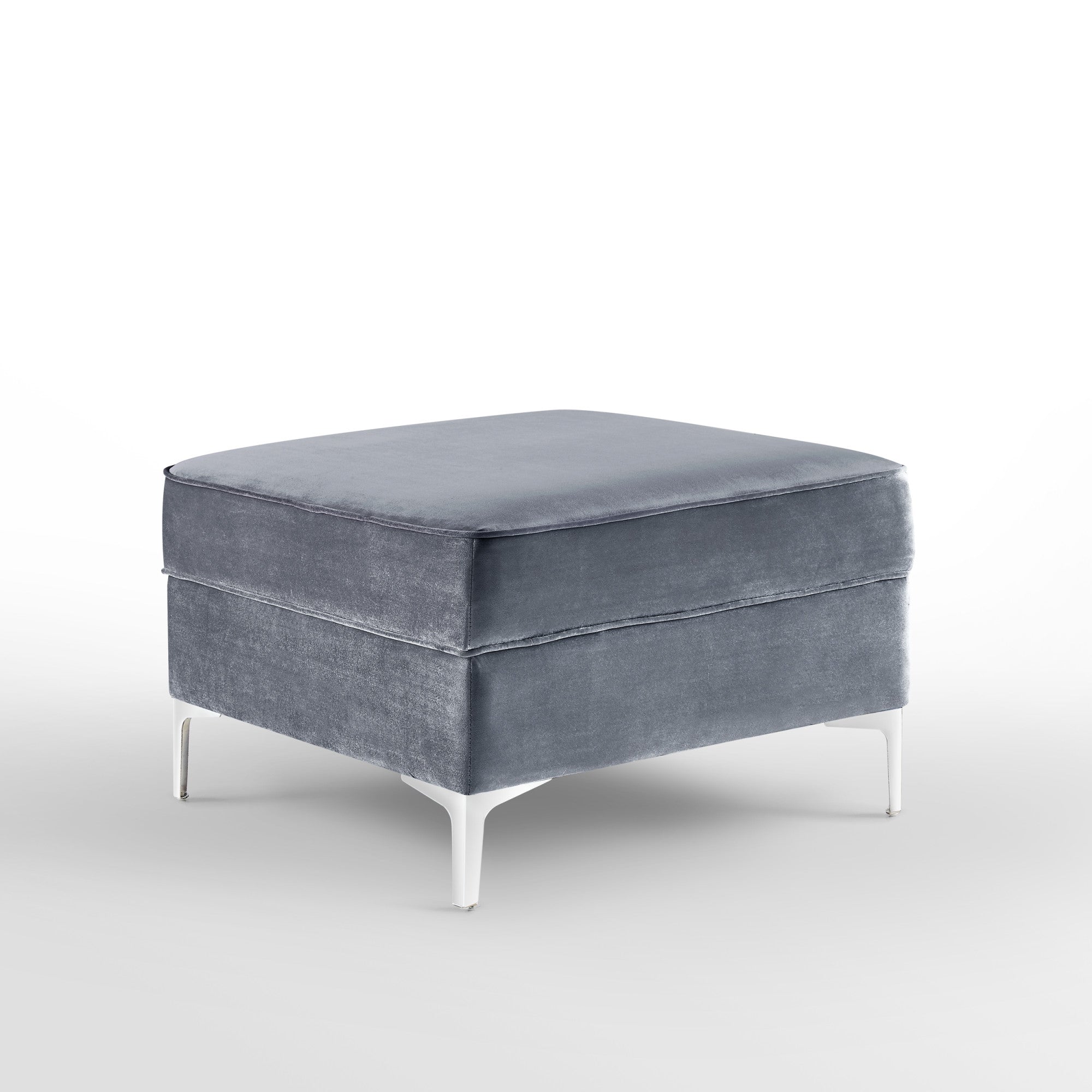30" Gray Velvet And Silver Storage Ottoman