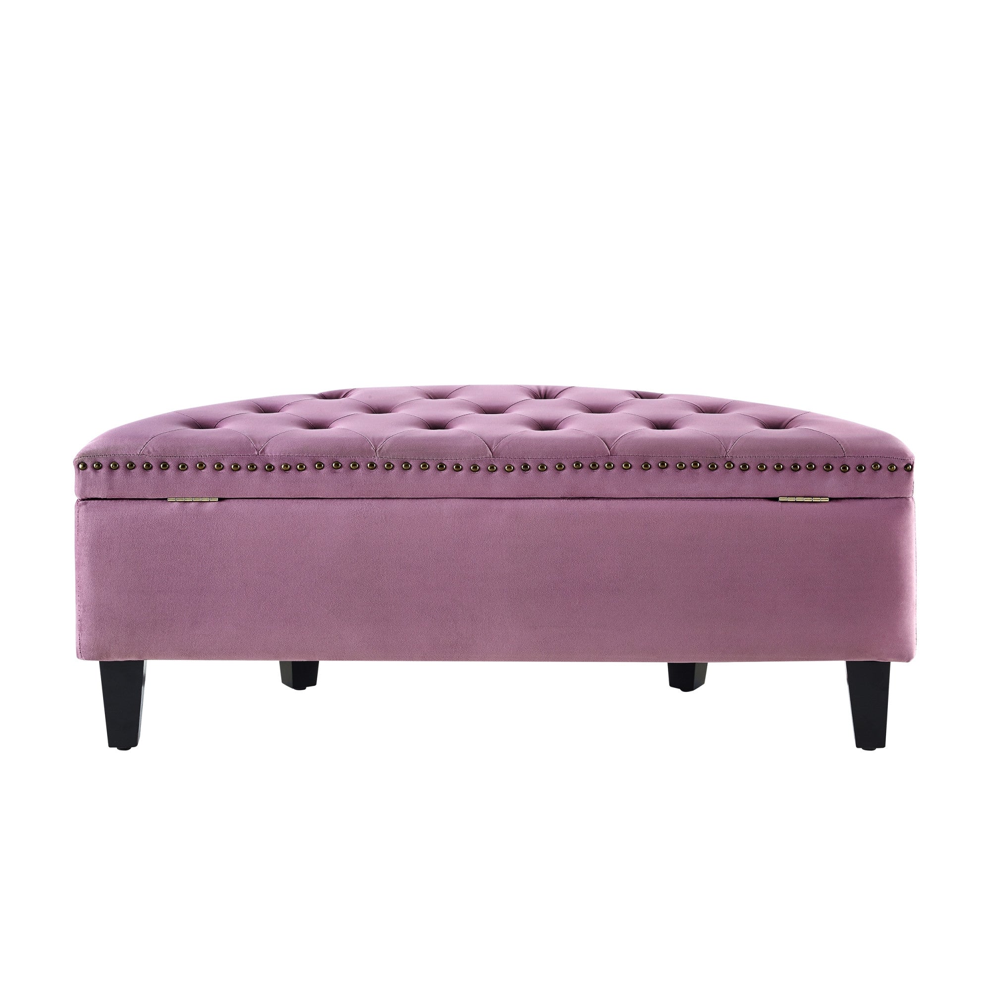 44" Mauve Velvet And Black Tufted Half Circle Storage Ottoman