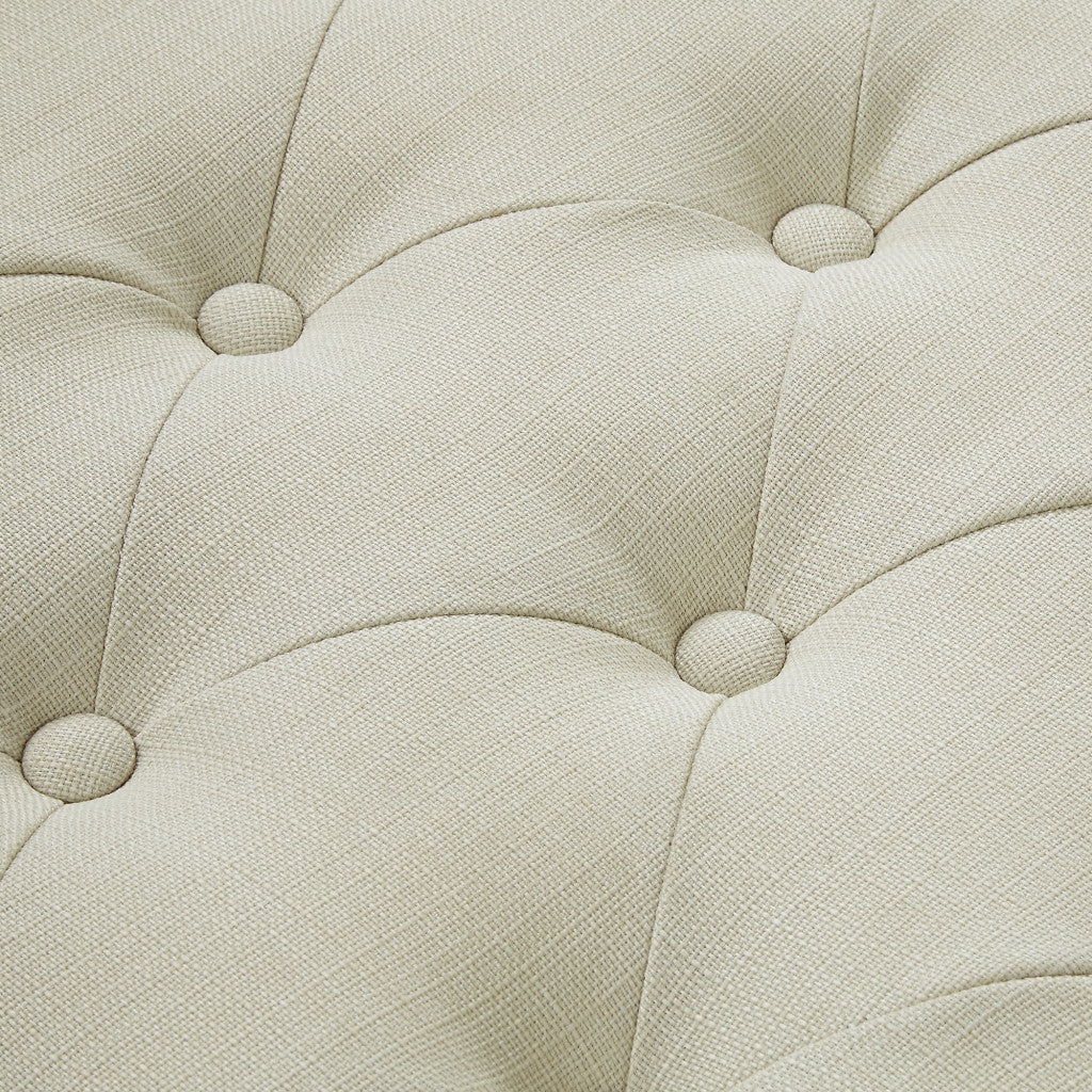 44" White Linen And Black Tufted Half Circle Storage Ottoman