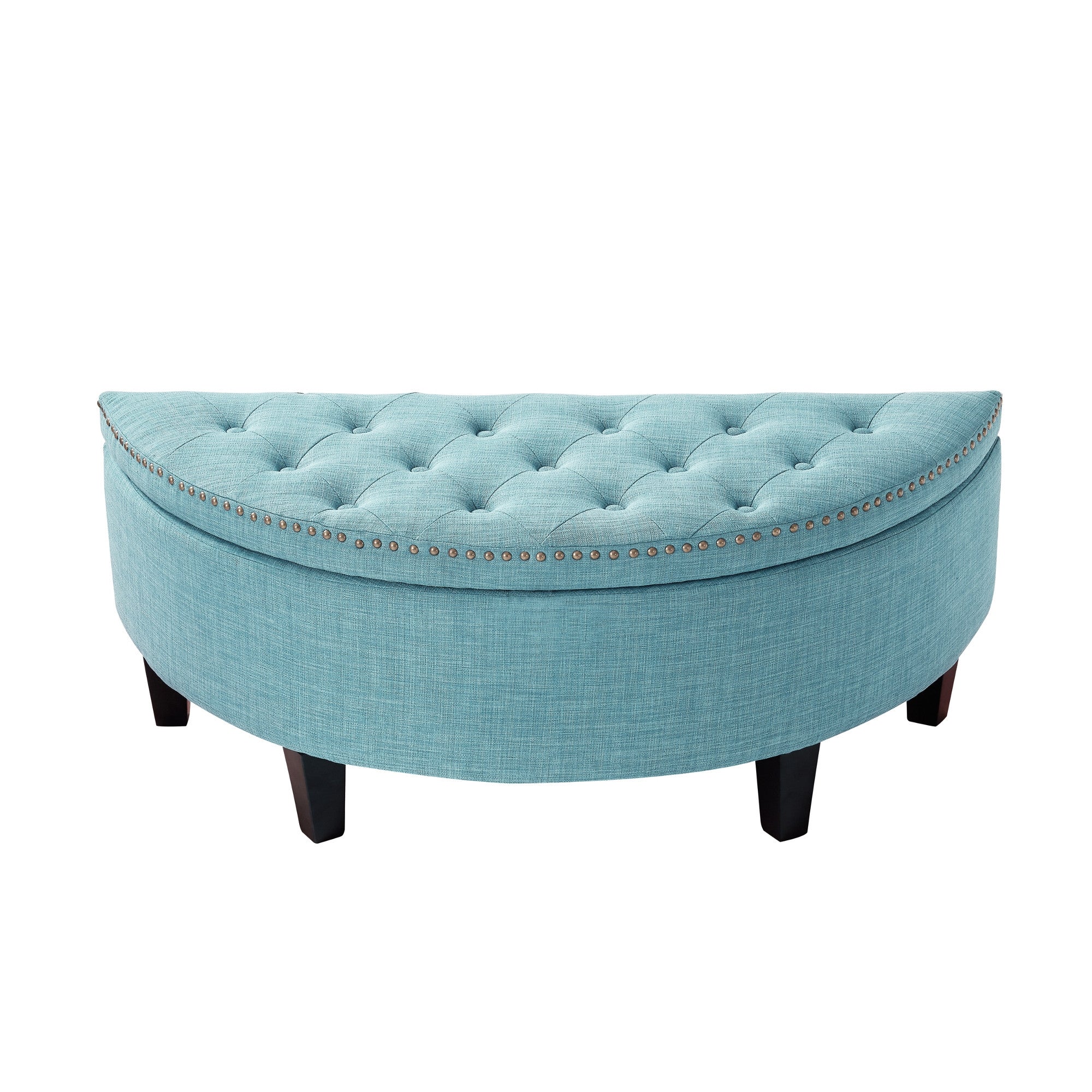 44" Light Blue Linen And Black Tufted Half Circle Storage