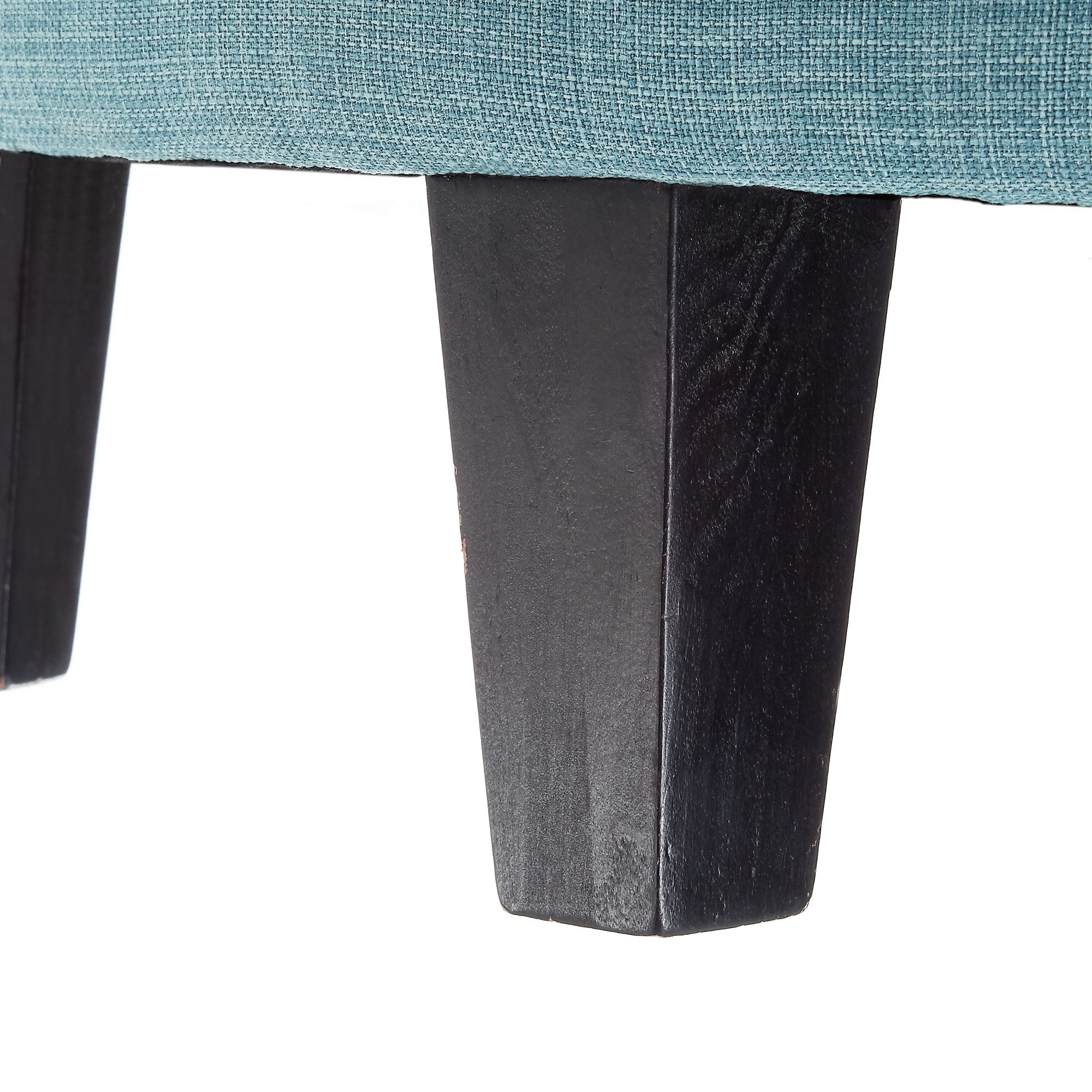 44" Light Blue Linen And Black Tufted Half Circle Storage