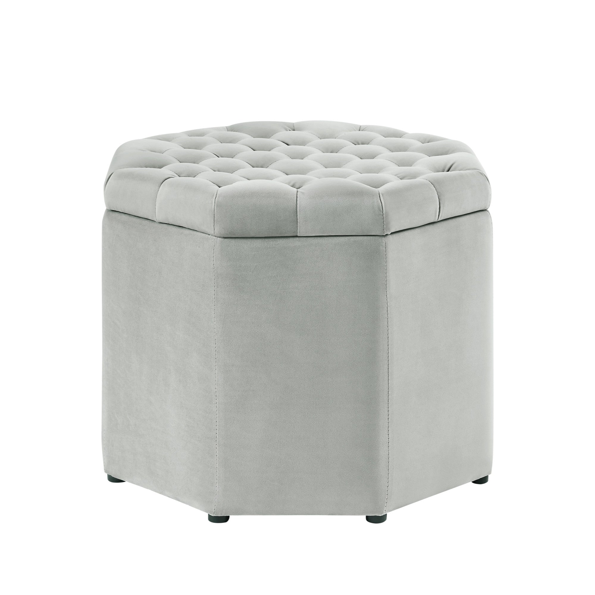 25" Light Gray Velvet And Black Tufted Specialty Storage