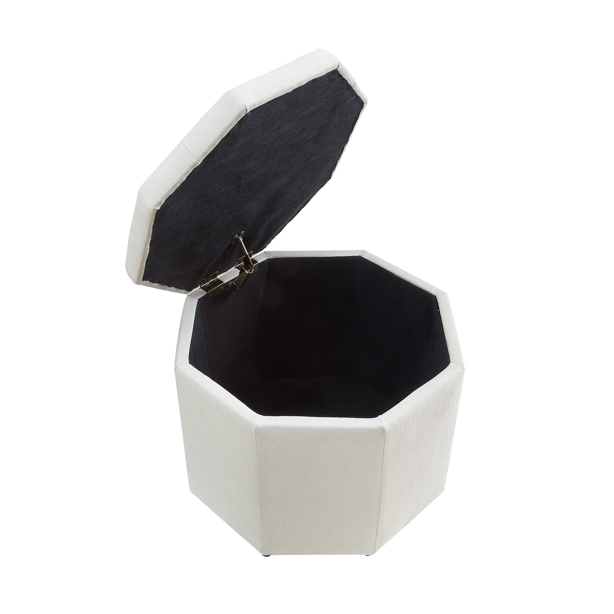 Otomana de almacenamiento especial capitoné negro y lino blanco de 25"