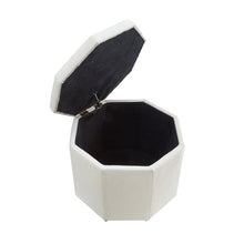 Otomana de almacenamiento especial capitoné negro y lino blanco de 25