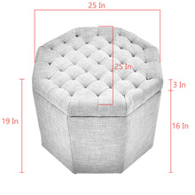 Otomana de almacenamiento especial capitoné negro y lino blanco de 25