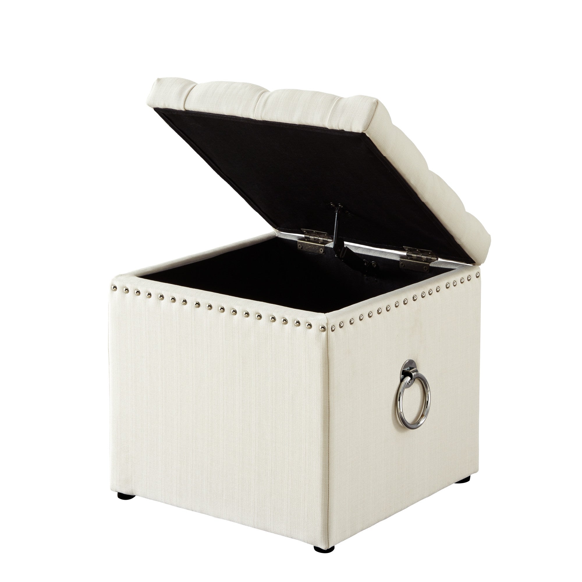 18" White Linen And Black Tufted Storage