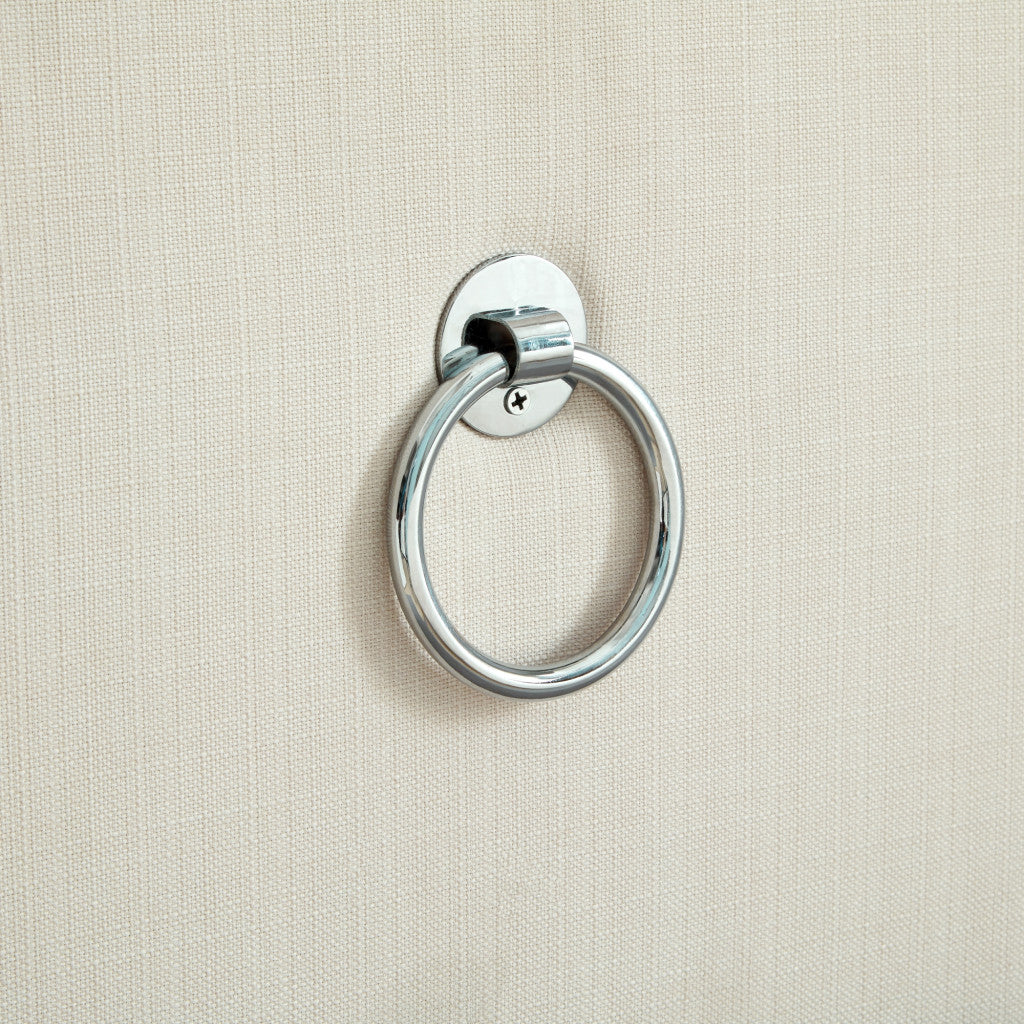 18" White Linen And Black Tufted Storage