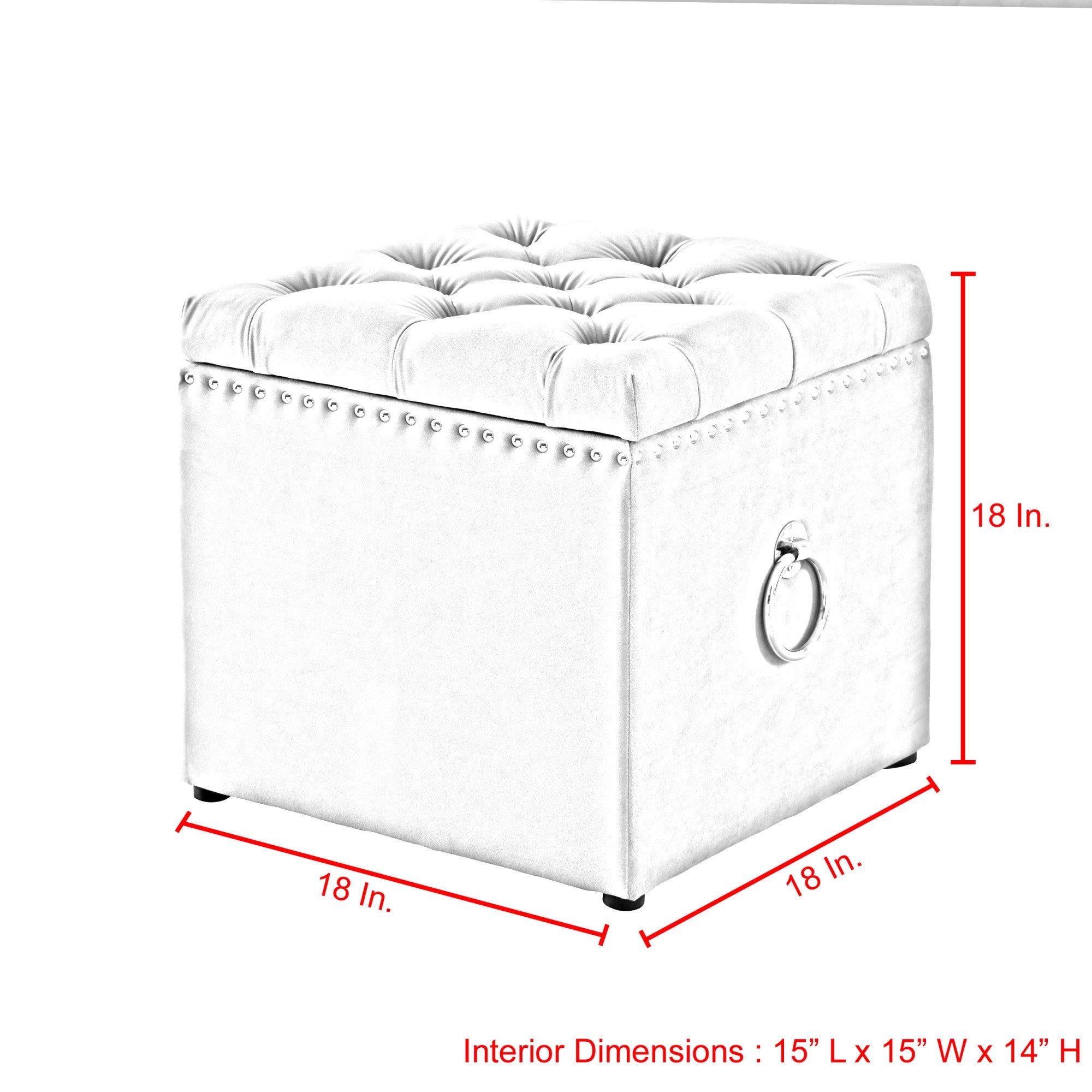 18" White Linen And Black Tufted Storage