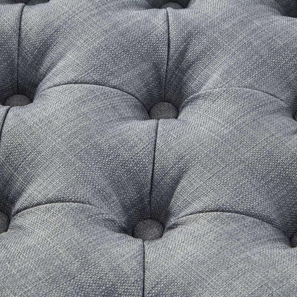18" Light Gray Linen And Black Tufted Storage