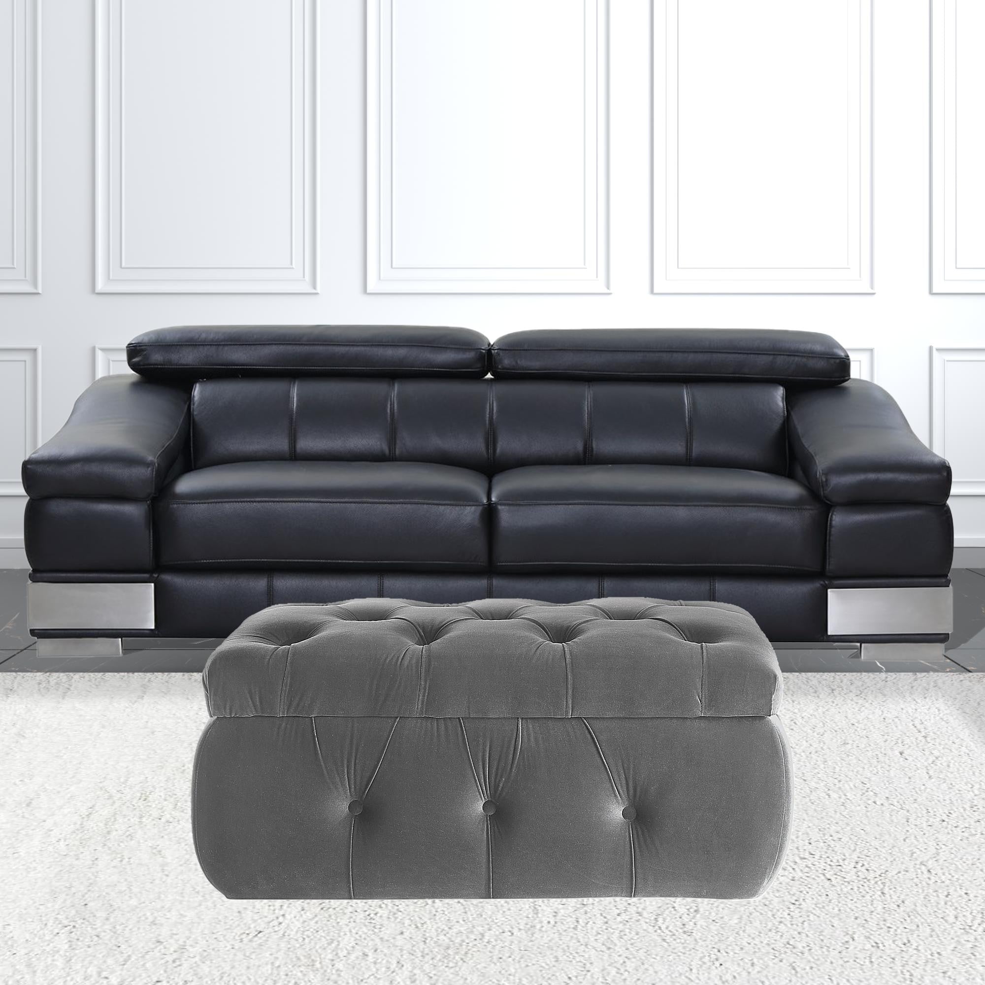 25" Gray Velvet Tufted Storage