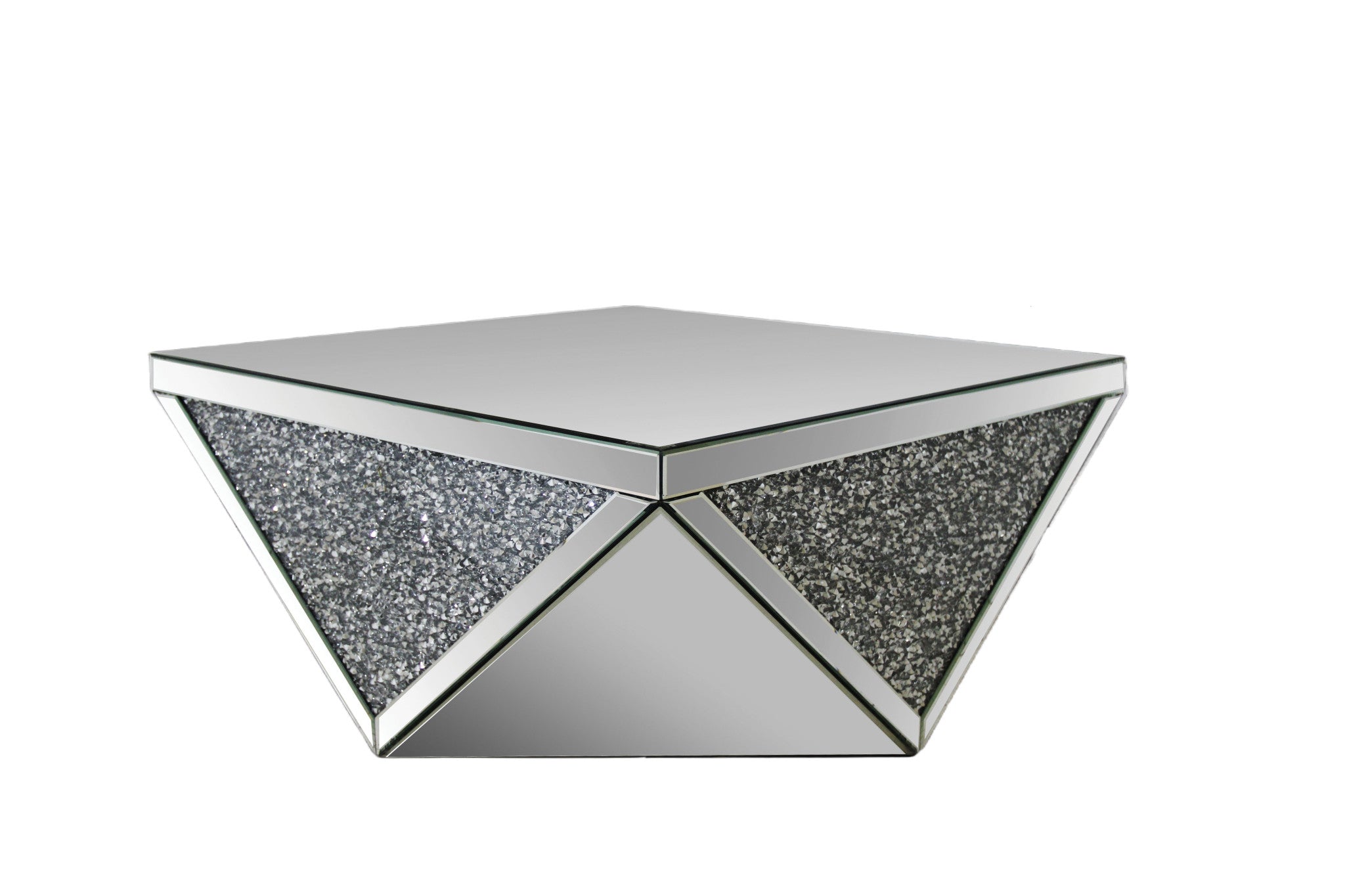 Mirrored Wood Square Top Geo Base Coffee Table 38"
