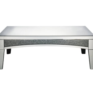 48" Silver Mirrored Glass and Faux Stone Bling Rectangular Coffee Table