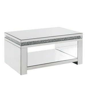 32" Silver And Clear Glass With Bling Rectangle Mirrored Coffee Table