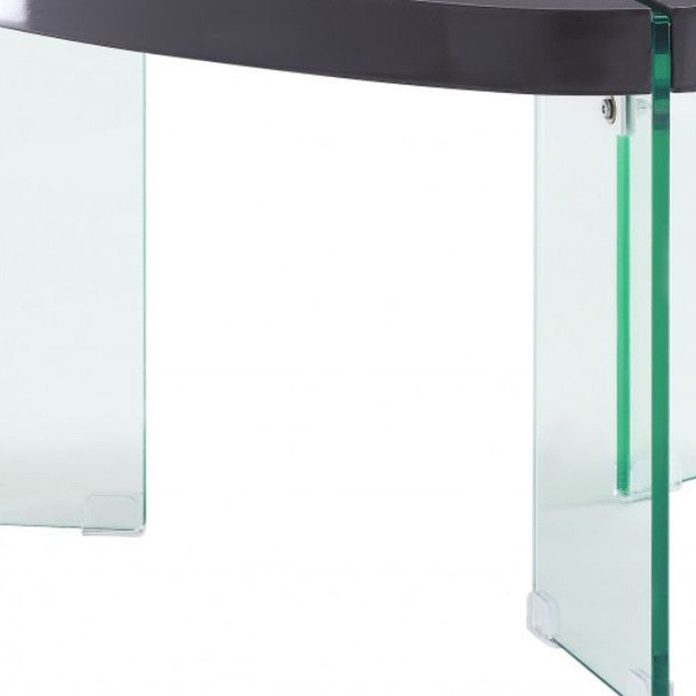 31 英寸透明玻璃和灰色高光木三角咖啡桌