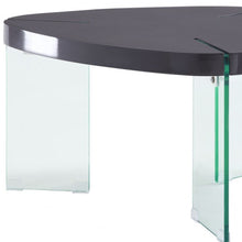 31 英寸透明玻璃和灰色高光木三角咖啡桌