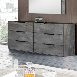 61" Grey Faux Marble Solid Manufactured Wood Six Drawer Double Dresser