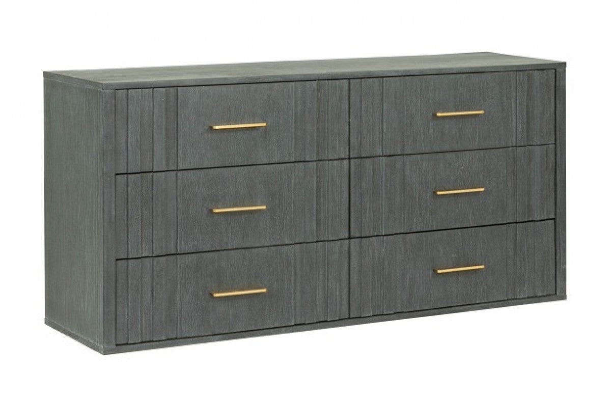 63" Dark Grey Solid And Manufactured Wood Six Drawer Standard Dresser