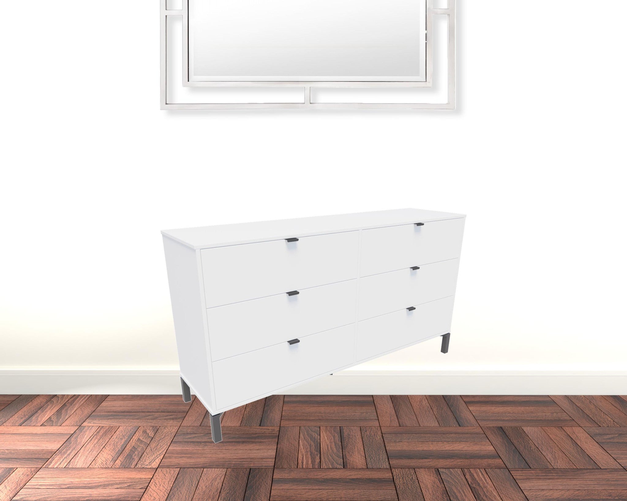 White and Black Six Drawer Double Dresser 59"