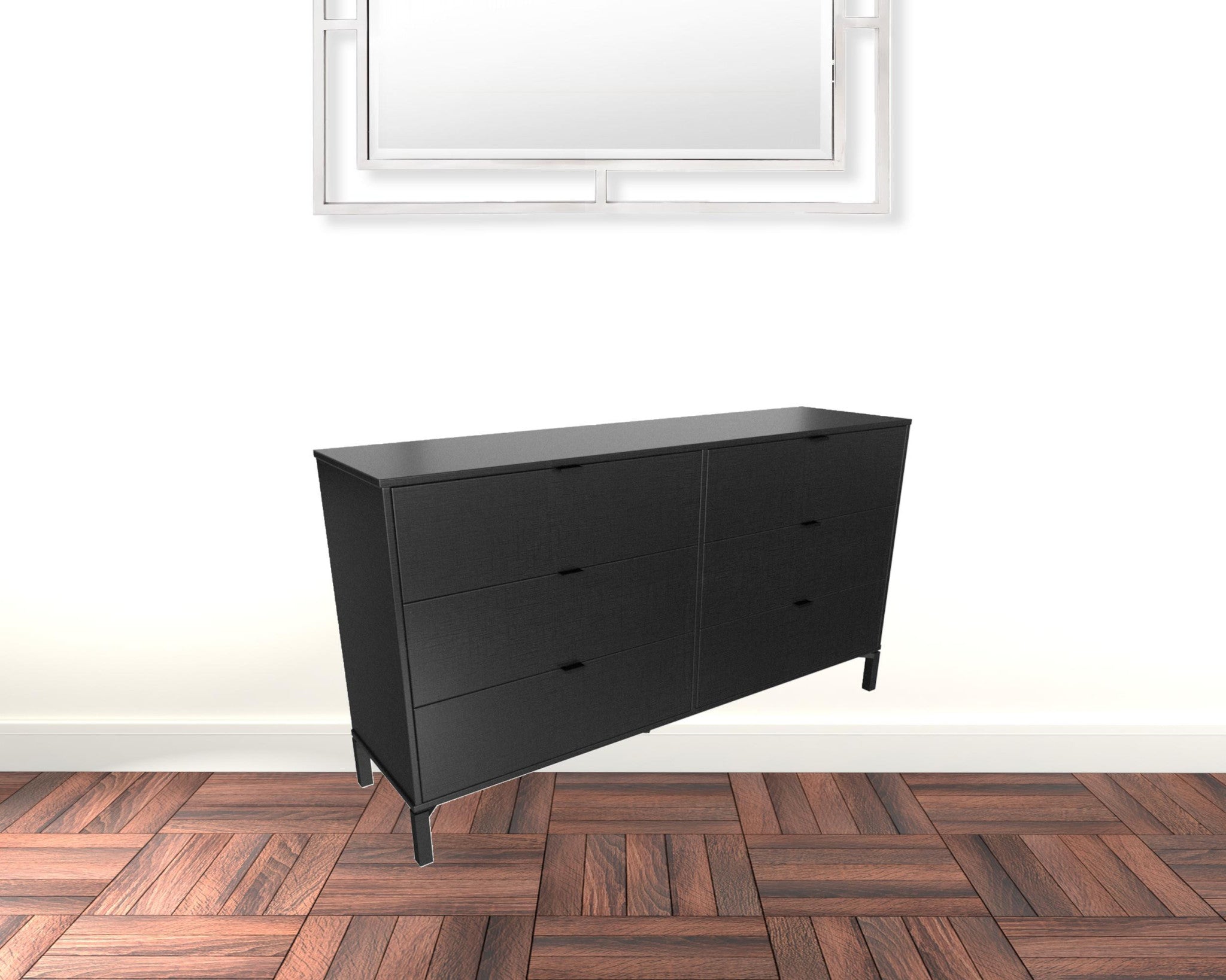 59" Black Charcoal Six Drawer Double Dresser
