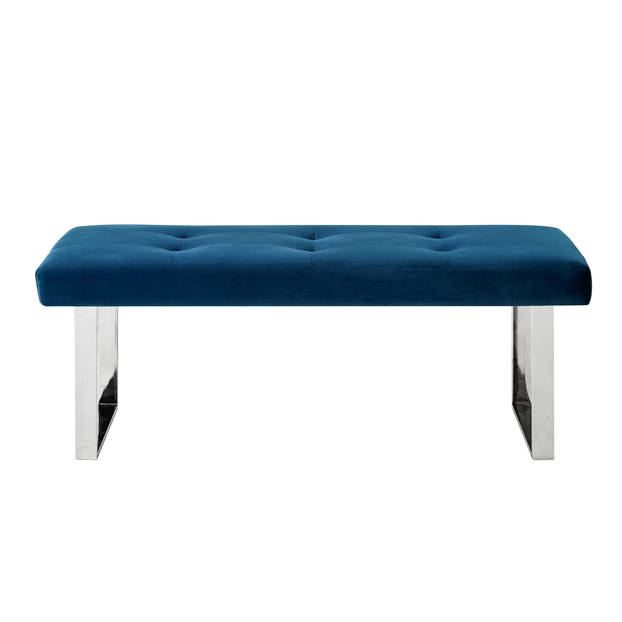 19" Silver And Navy Blue Upholstered Velvet Bedroom Bench