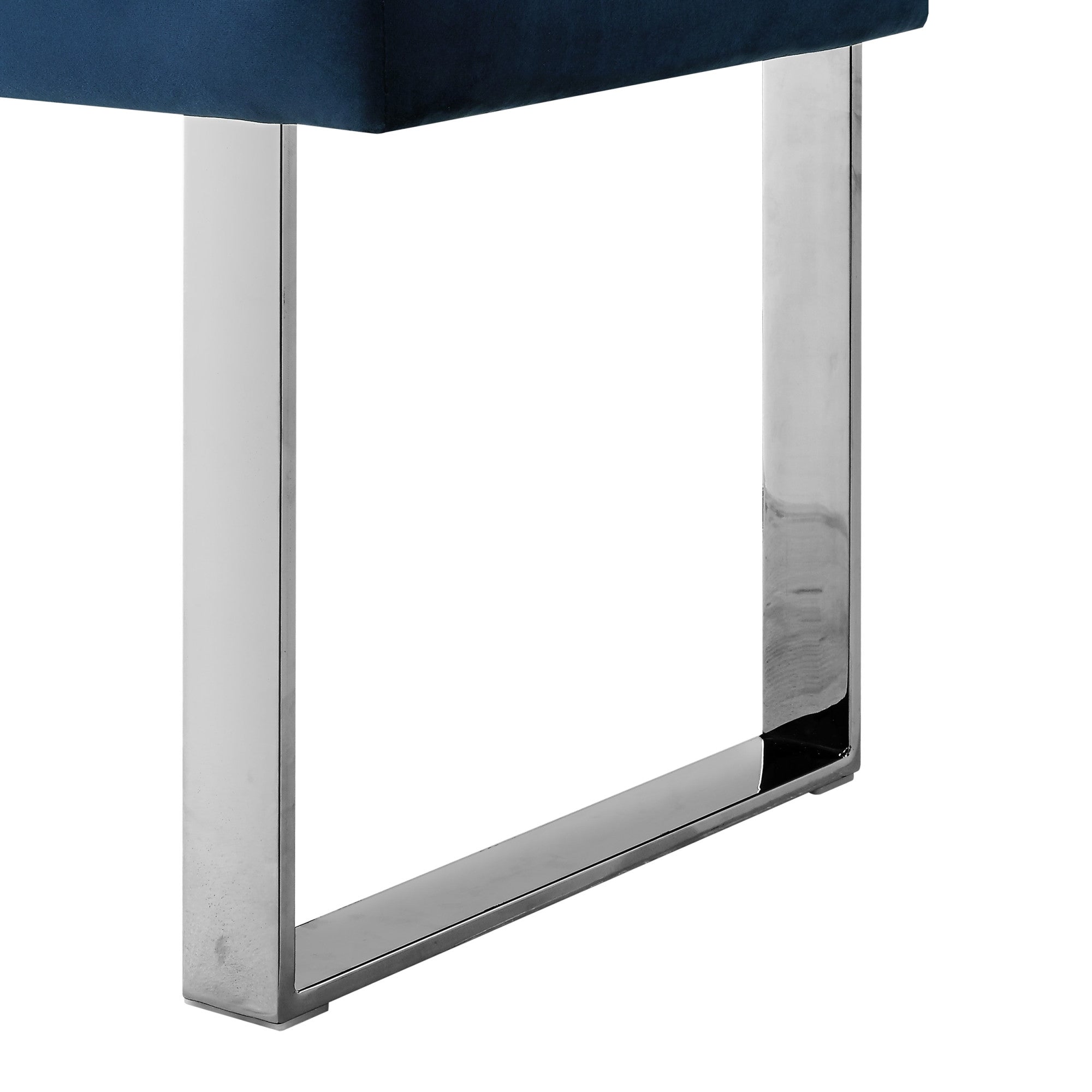 19" Silver And Navy Blue Upholstered Velvet Bedroom Bench