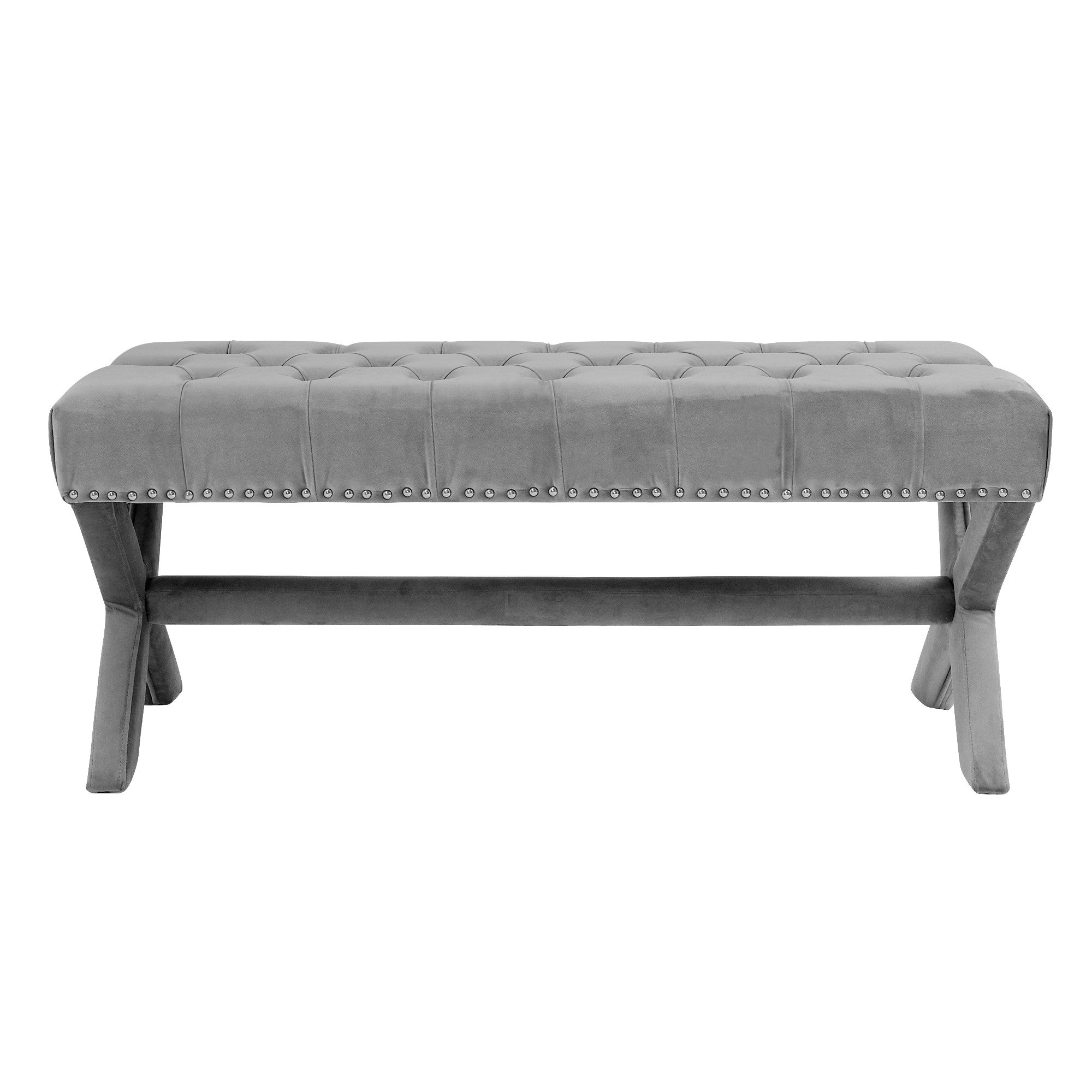 20" Gray Upholstered Velvet Bedroom Bench