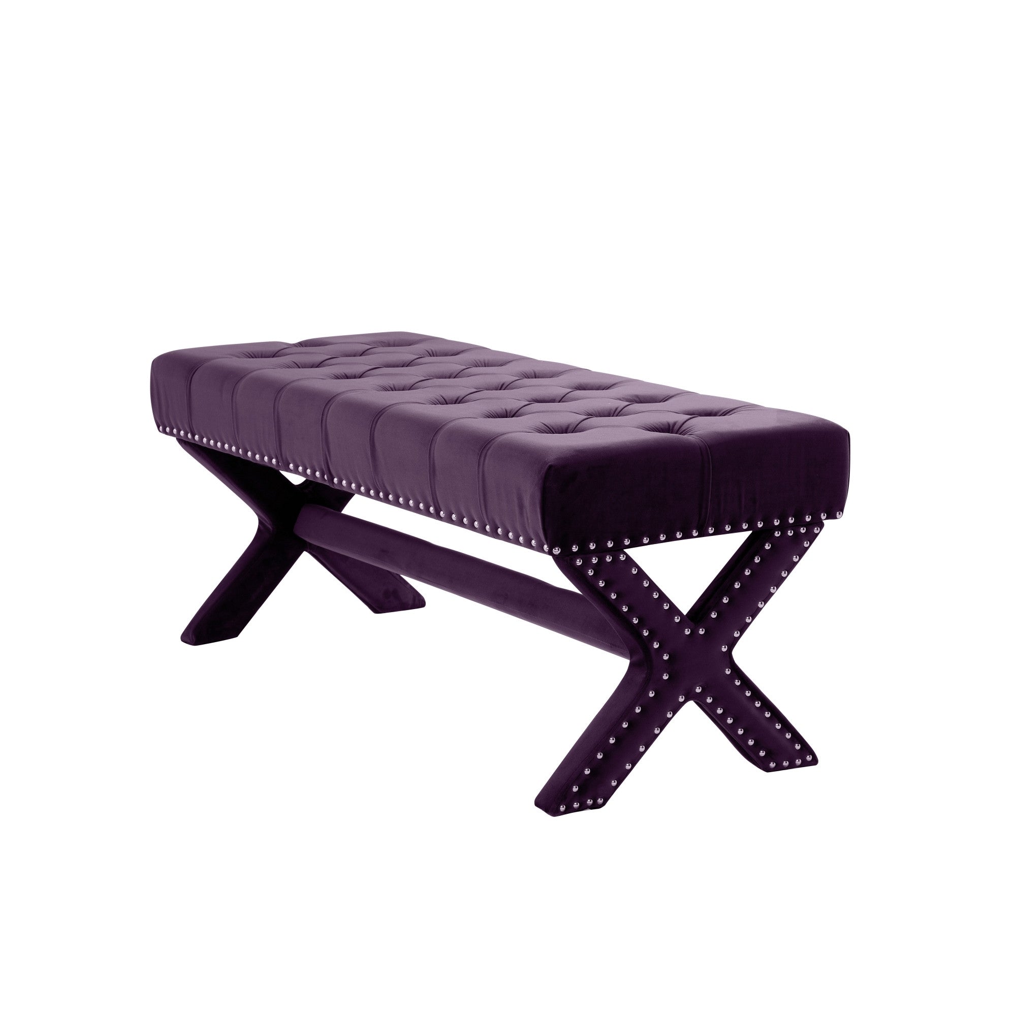 20" Purple And Plum Upholstered Velvet Bedroom Bench